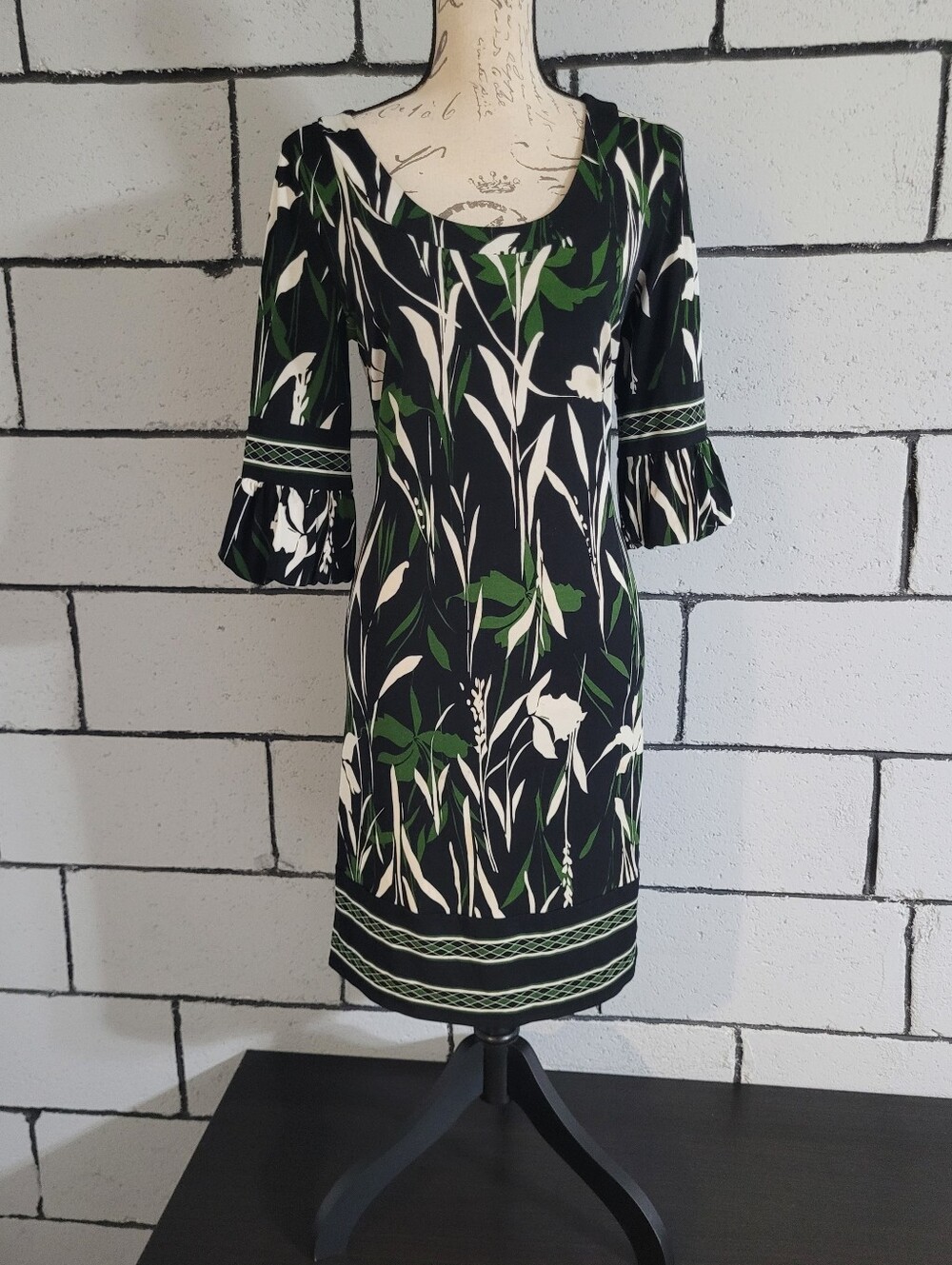 BUNDLE SALE! LOFT Black & Green Floral Dress w/ Bell Sleeves Sz 4